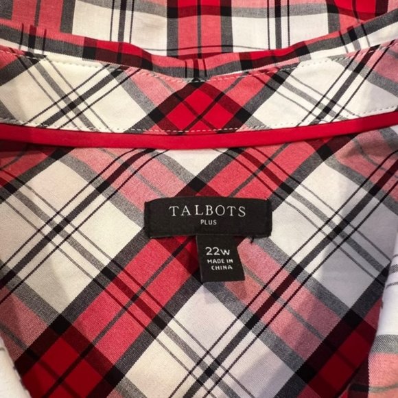 Talbots Red, White & Black Plaid Long Sleeve Button Down Blouse Size 22W - Picture 9 of 9
